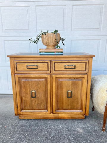 Beautiful vintage Buffet or credenza with lines divided drawer, on wheels / 37.5” long, 18” deep, 32” tall / $200