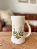 Stoneware beer stein mug with doe and fawns / small chip as seen / $8