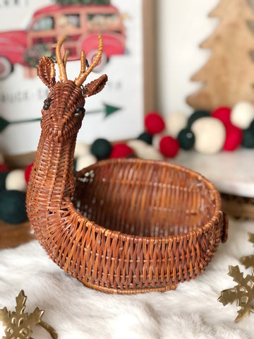 Vintage wicker reindeer basket